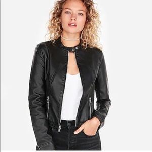 Express Faux Leather Mixed Construction Moto Jacket Stretch Pockets Black Large